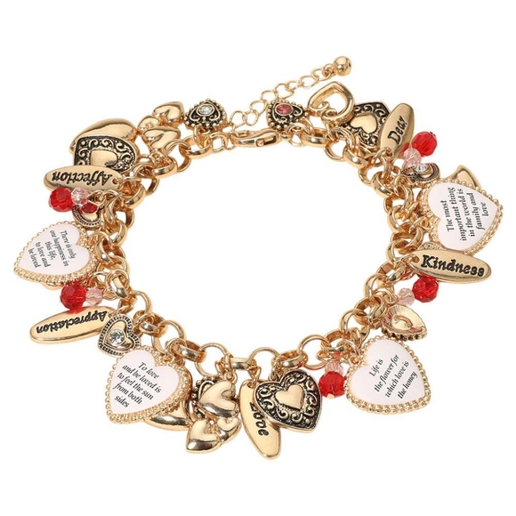 Jewelry - Inspirational Engraved Affection Love Kindness Heart Charm Bracelet